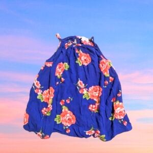 Chenault Blue Pink Roses Floral Top Girl's Size 8